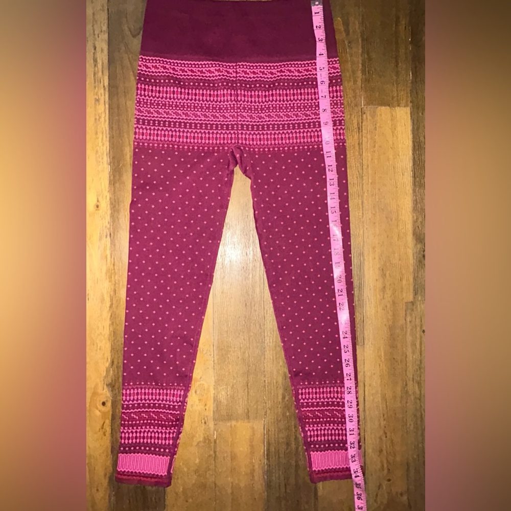 Fabletics High-Waisted Seamless Pink and Maroon Fair Isle Leggings - Picture 8 of 11